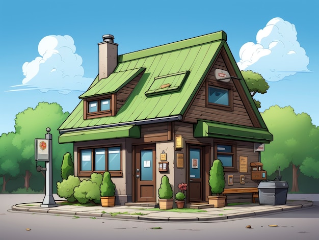 Free photo view of building with cartoon style architecture