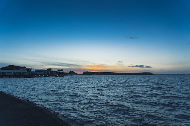 View of the calm blue sea in the early morning