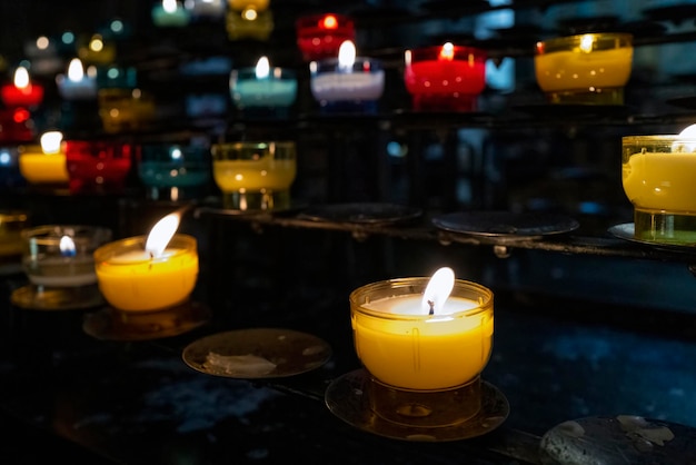 View of candles in NotreDamedeFourviere basilica Lyon