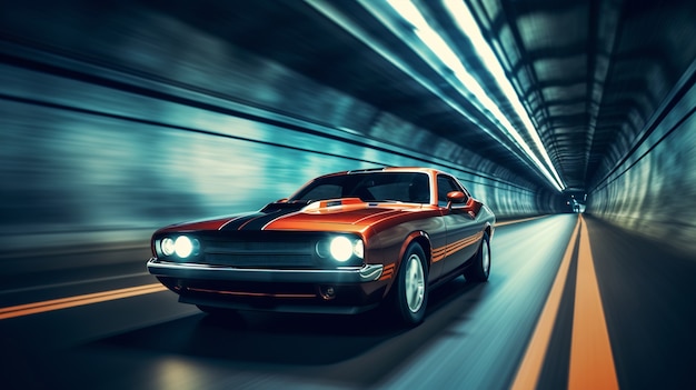 Free photo view of car running at high speed in tunnel