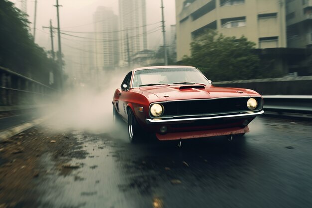 View of car running at high speed