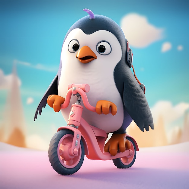 Free photo view of cartoon animated 3d penguin on scooter