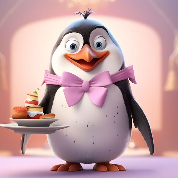 Free photo view of cartoon animated 3d penguin waiter