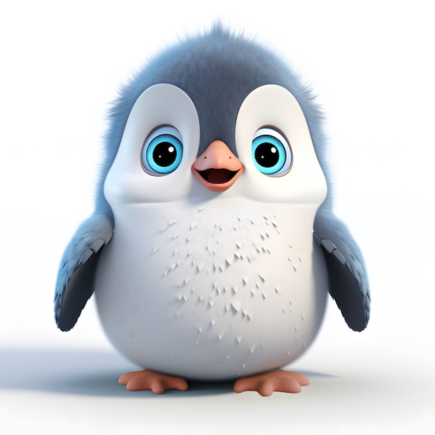 View of cartoon animated 3d penguin