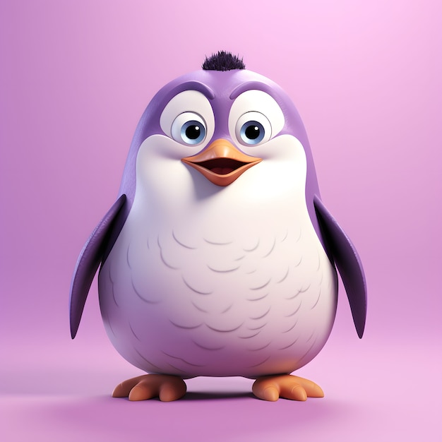 View of cartoon animated 3d penguin