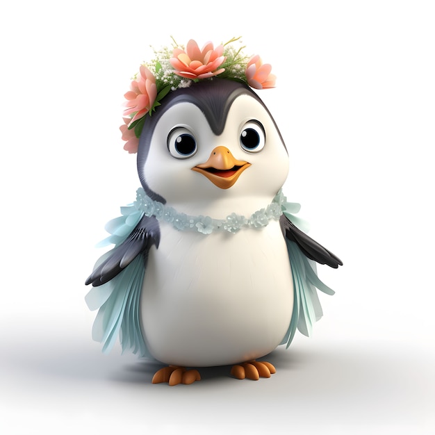 View of cartoon animated 3d penguin