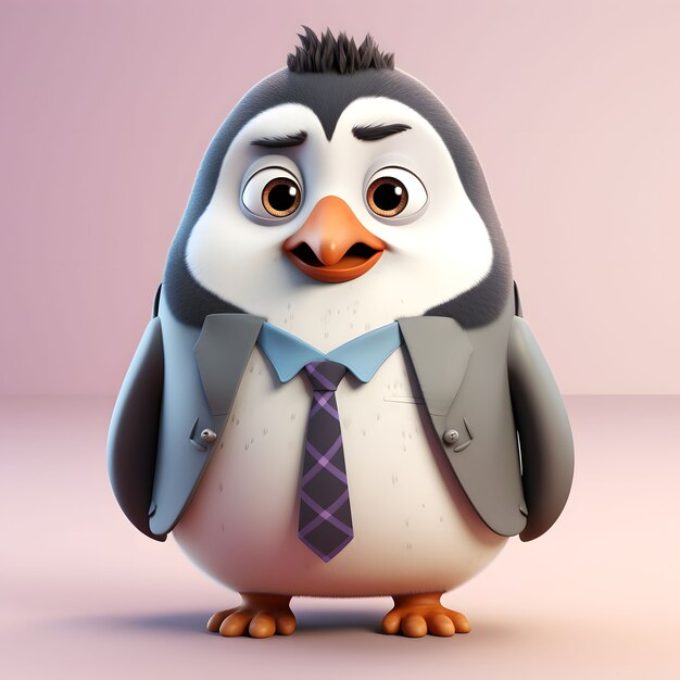 View of cartoon animated 3d penguin