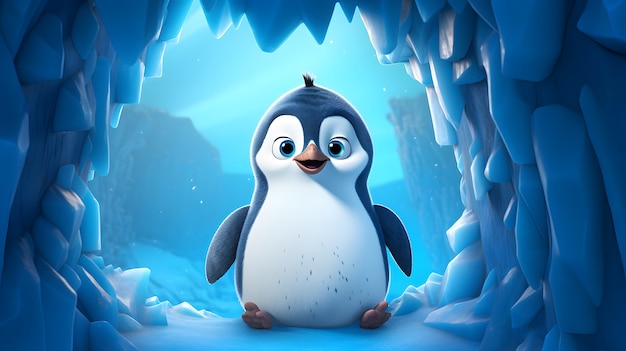 Free photo view of cartoon animated 3d penguin