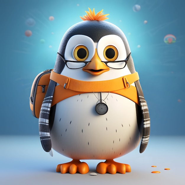 View of cartoon animated 3d penguin