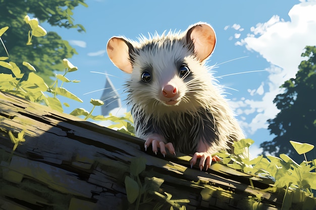 View of cartoon possum character