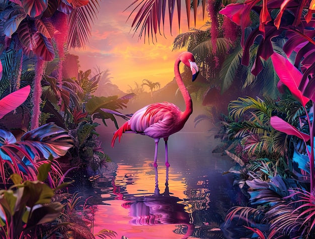 Free photo view of cartoon tropical flamingo