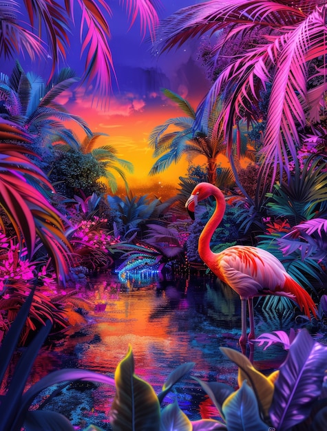 Free Photo view of cartoon tropical flamingo