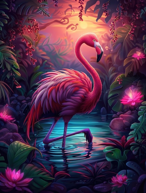 Free photo view of cartoon tropical flamingo