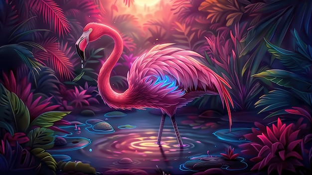 Free photo view of cartoon tropical flamingo