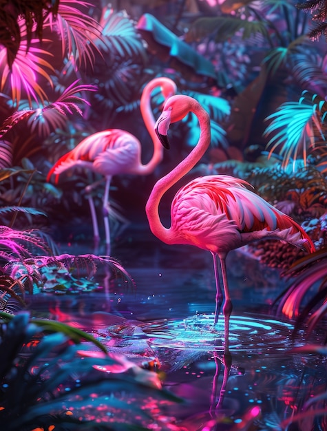 Free Photo view of cartoon tropical flamingo