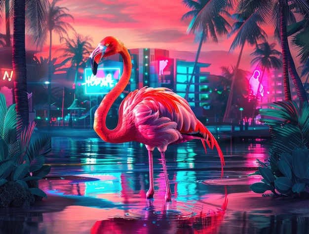 Free photo view of cartoon tropical flamingo