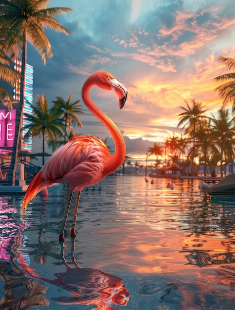 Free photo view of cartoon tropical flamingo