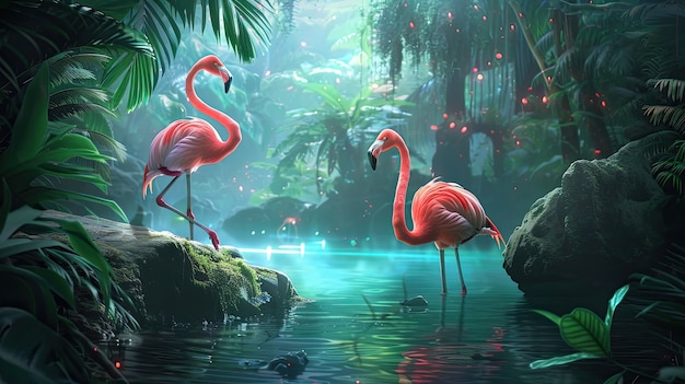 Free Photo view of cartoon tropical flamingo