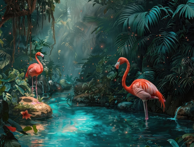 Free Photo view of cartoon tropical flamingo