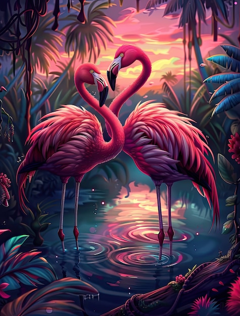 Free photo view of cartoon tropical flamingo