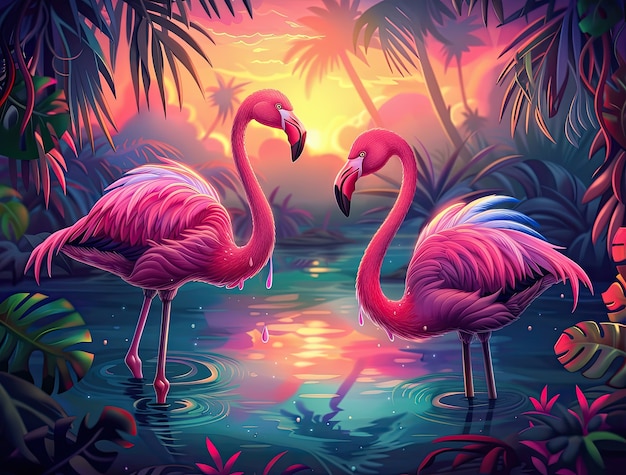 Free photo view of cartoon tropical flamingo