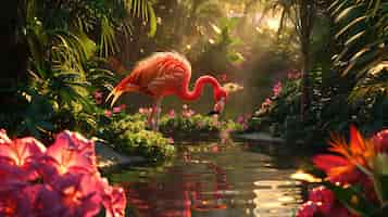 Free photo view of cartoon tropical flamingo