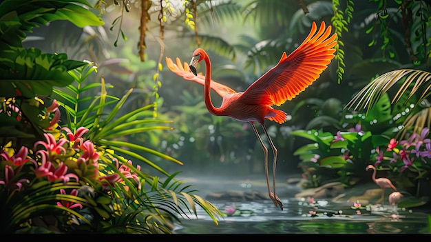 Free Photo view of cartoon tropical flamingo