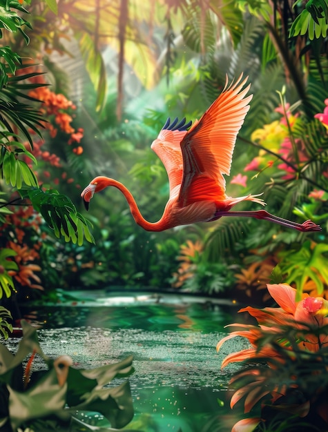 Free photo view of cartoon tropical flamingo