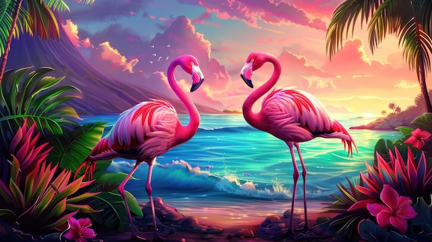 Free photo view of cartoon tropical flamingo