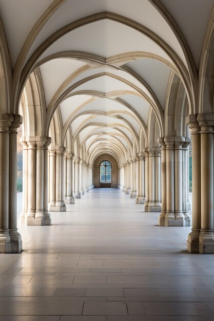 View of castle indoor with structural arches