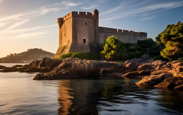 Free photo view of castle surrounded by nature landscape