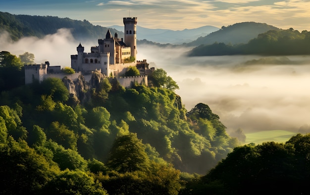 Free photo view of castle surrounded by nature landscape