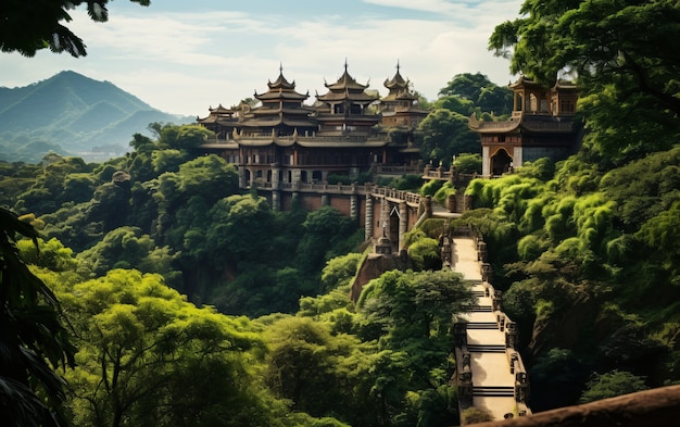 View of castle surrounded by nature landscape