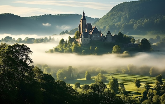 Free photo view of castle surrounded by nature landscape