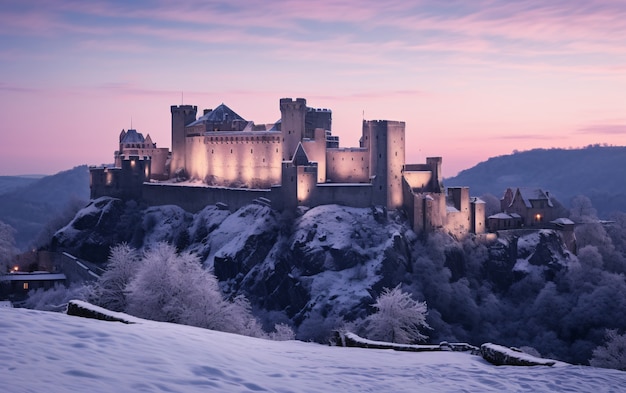 View of castle surrounded by nature landscape