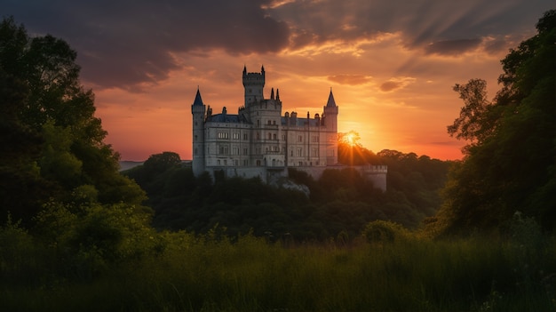 Free photo view of castle with nature landscape