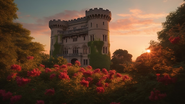 Free photo view of castle with nature landscape