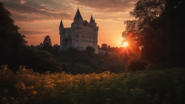 Free photo view of castle with nature landscape