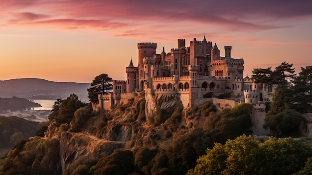 View of castle with nature landscape