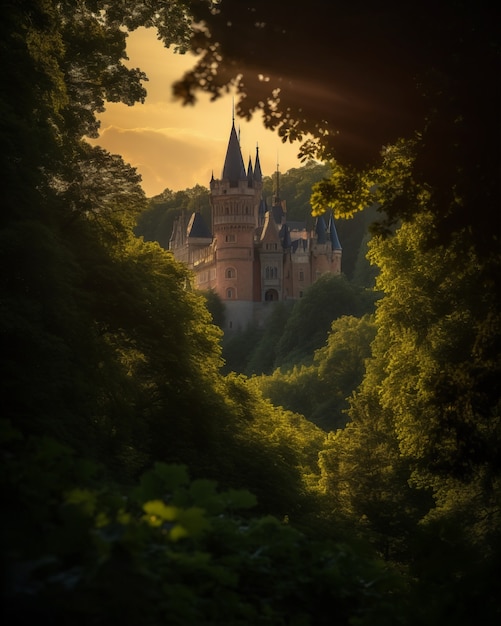 Free photo view of castle with nature landscape