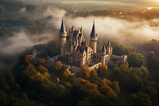 View of castle with nature landscape