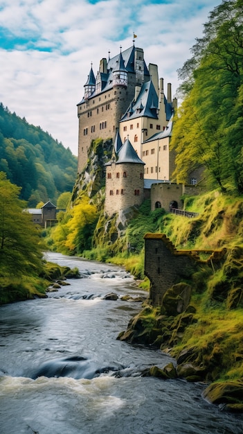 View of castle with nature landscape