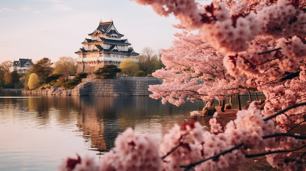 View of castle with nature landscape