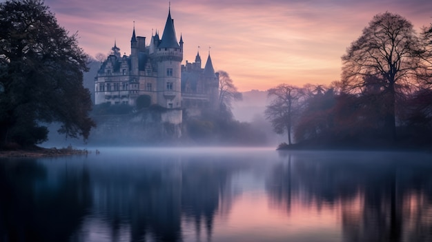 Free photo view of castle with nature landscape