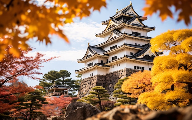 Free photo view of castle with nature landscape