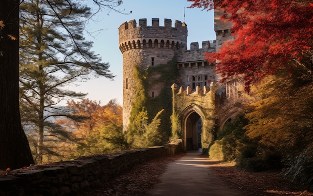 Free photo view of castle with nature landscape