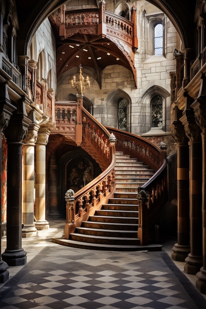 Free Photo view of castle with stairs