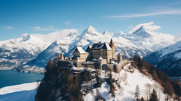 View of castle with winter nature landscape