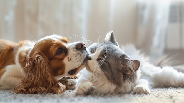 Free photo view of cats and dogs being friends