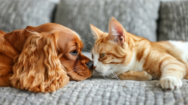 View of cats and dogs being friends